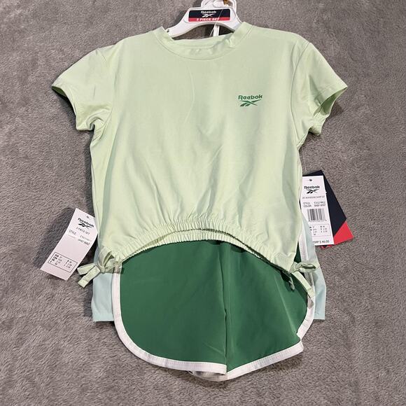 Reebok Shirt Shorts Set Girls 3T Green Two Piece Active Outfit Summer Play - Picture 1 of 3